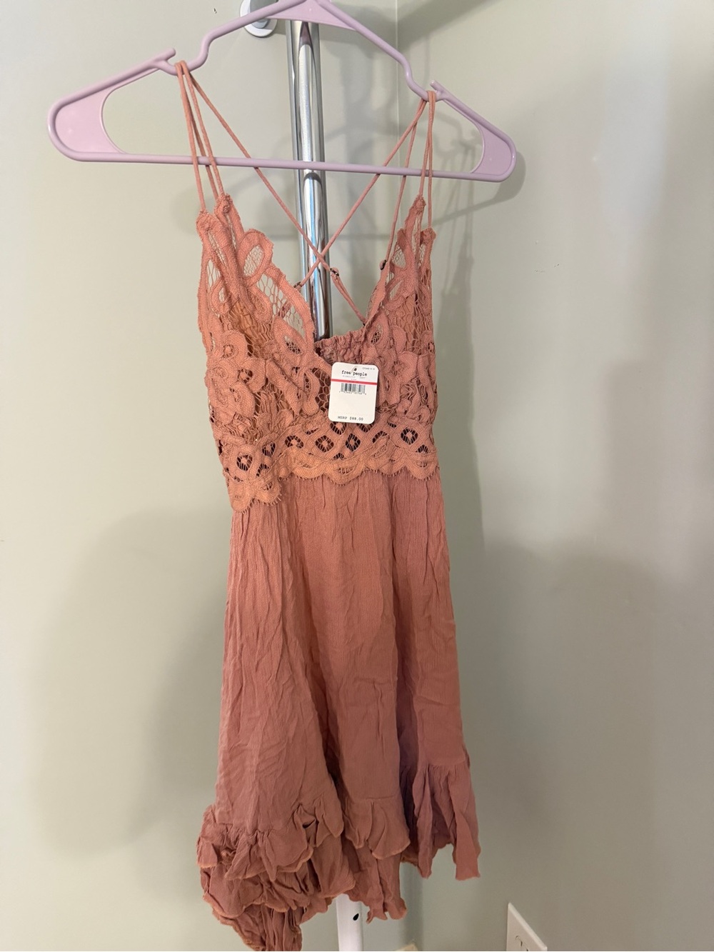 Free People Lace-Trim Crisscross Slip Dress - Rosewood